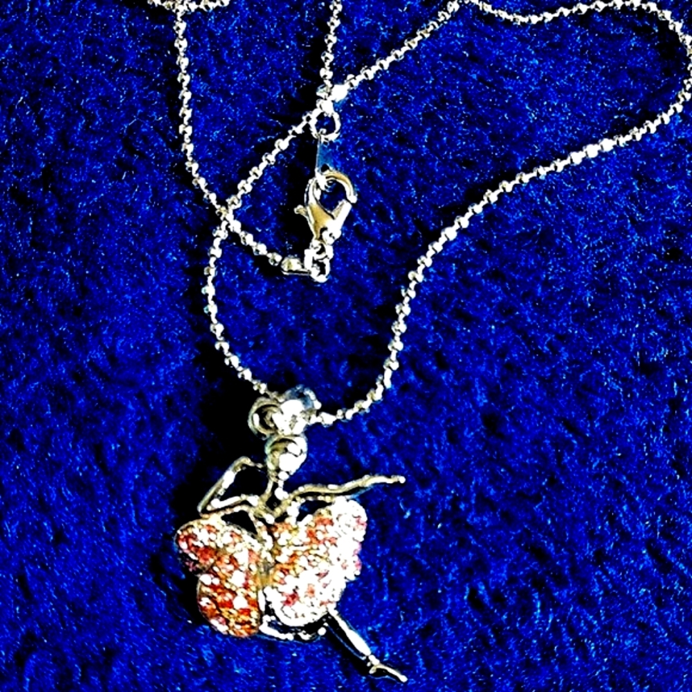 🧚Ballerina Necklace NWT w/Pink Ice Stones Girls 16" Chain